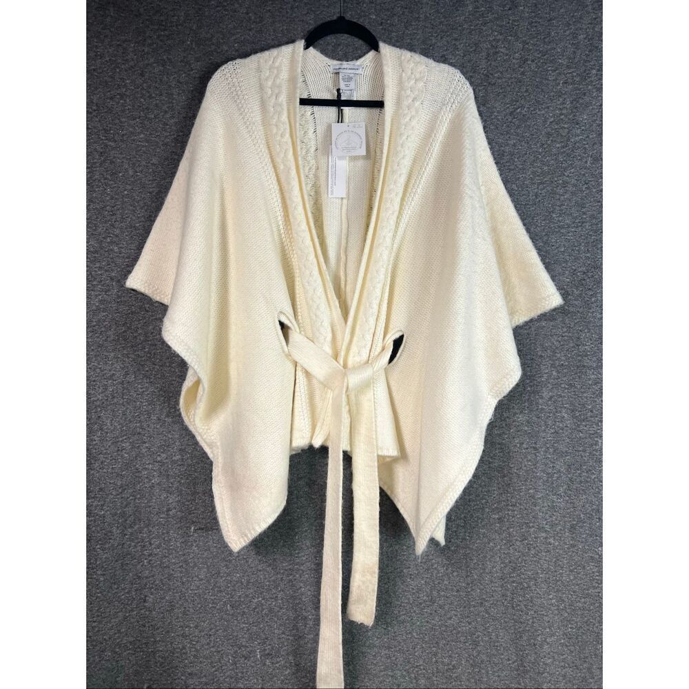 Cupcakes & Cashmere Cream Cable Knit Belted Poncho Cardigan OS NWT